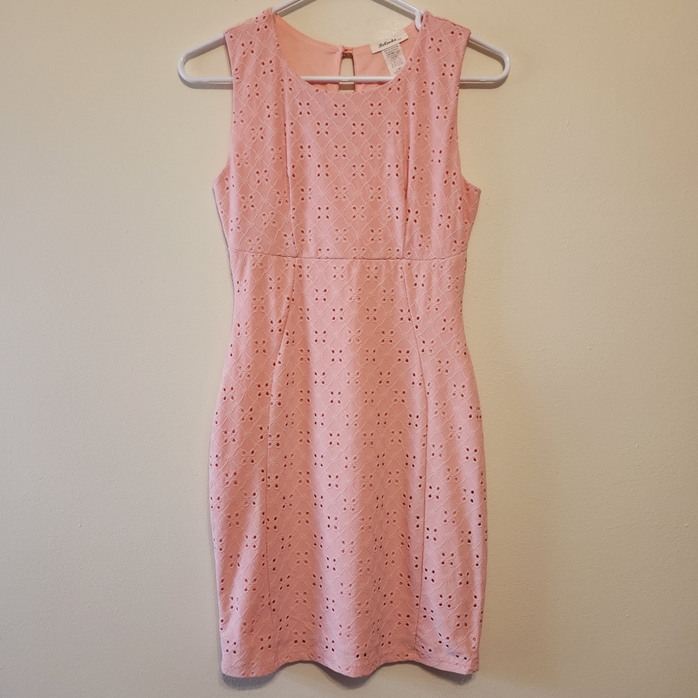 Belinda Pink Eyelet Lace Sleeveless Mini Dress